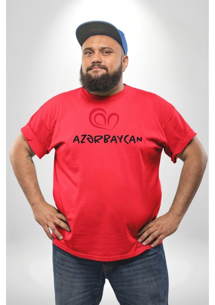 Azerbaycan Seviyorum I Love Azarbaycan Kırmızı Büyük Beden Erkek Kadın Unisex Basic Ön Baskılı Tişört fırsatları