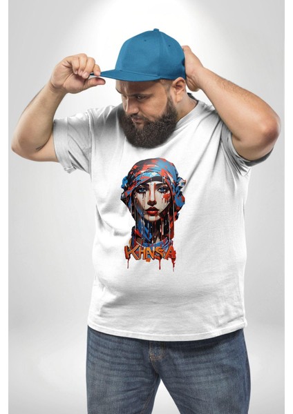 Khansa Eşarp Kadın Erkek Ünisex Tasarımı Beyaz Büyük Beden Kadın Erkek Ünisex Basic Ön Baskılı Tişört