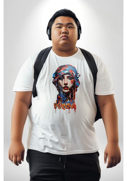 Khansa Eşarp Kadın Erkek Ünisex Tasarımı Beyaz Büyük Beden Kadın Erkek Ünisex Basic Ön Baskılı Tişört modelleri