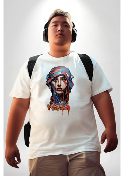 Khansa Eşarp Kadın Erkek Ünisex Tasarımı Beyaz Büyük Beden Kadın Erkek Ünisex Basic Ön Baskılı Tişört indirimleri