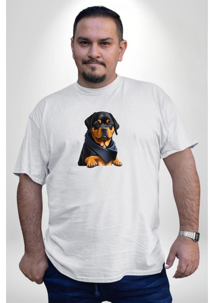 Puppy Köpek Rottweiler Beyaz Büyük Beden Kadın Erkek Ünisex Basic Ön Baskılı Tişört