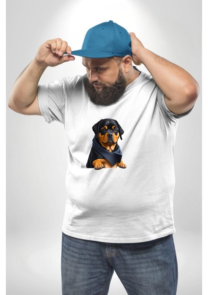 Puppy Köpek Rottweiler Beyaz Büyük Beden Kadın Erkek Ünisex Basic Ön Baskılı Tişört fiyatları