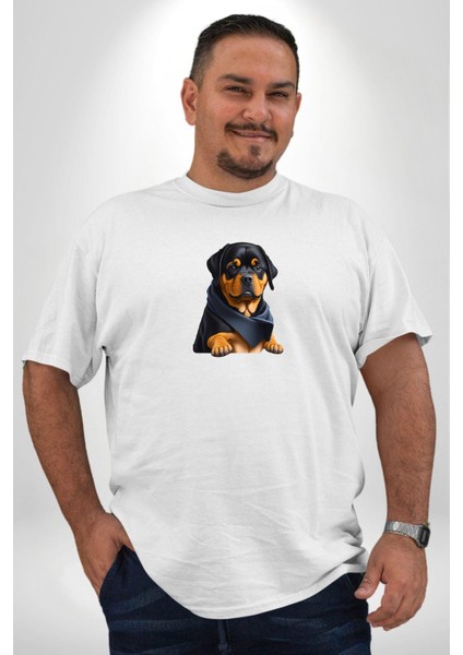 Puppy Köpek Rottweiler Beyaz Büyük Beden Kadın Erkek Ünisex Basic Ön Baskılı Tişört modelleri