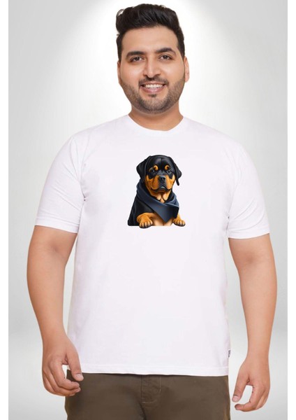 Puppy Köpek Rottweiler Beyaz Büyük Beden Kadın Erkek Ünisex Basic Ön Baskılı Tişört indirimleri