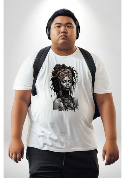 Afrikalı Kadın Erkek Ünisex Sanat Beyazi Beyaz Büyük Beden Kadın Erkek Ünisex Basic Ön Baskılı Tişört fiyatları