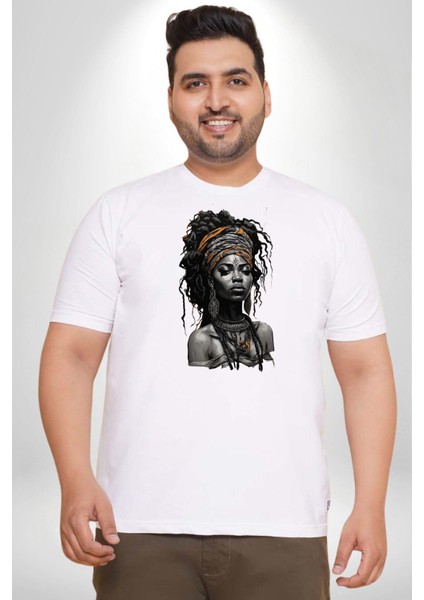 Afrikalı Kadın Erkek Ünisex Sanat Beyazi Beyaz Büyük Beden Kadın Erkek Ünisex Basic Ön Baskılı Tişört modelleri