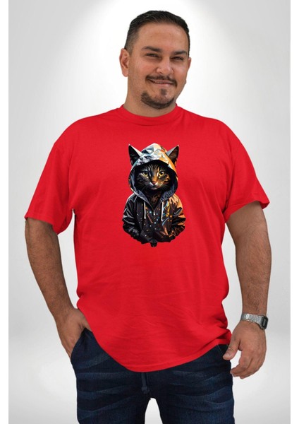 Hip Hop Gençlik Kedi Çeket Kırmızı Büyük Beden Erkek Kadın Unisex Basic Ön Baskılı Tişört modelleri