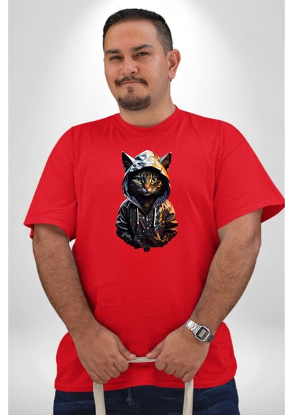 Hip Hop Gençlik Kedi Çeket Kırmızı Büyük Beden Erkek Kadın Unisex Basic Ön Baskılı Tişört fırsatları