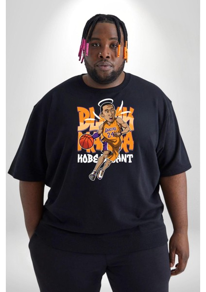 Lakers 24 Numara Basketbol Siyah Büyük Beden Erkek Kadın Unisex Basic Ön Baskılı Tişört
