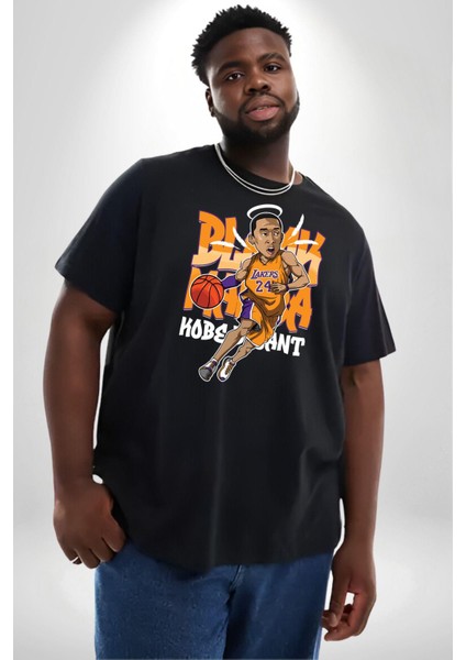 Lakers 24 Numara Basketbol Siyah Büyük Beden Erkek Kadın Unisex Basic Ön Baskılı Tişört