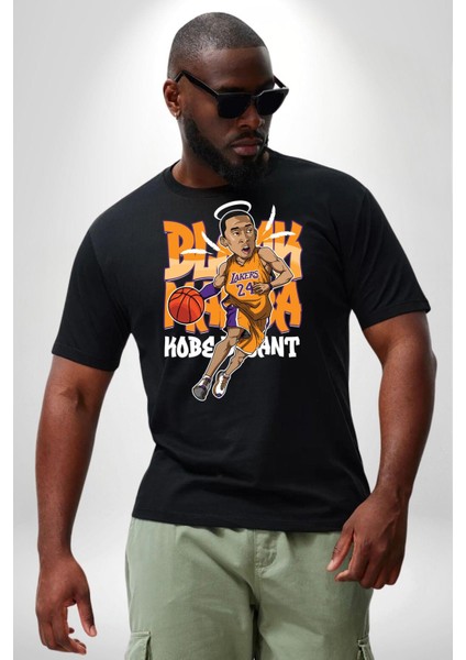 Lakers 24 Numara Basketbol Siyah Büyük Beden Erkek Kadın Unisex Basic Ön Baskılı Tişört