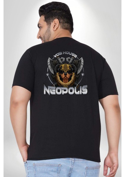 Neopolis Rottweiler Viking Büyük Beden Siyah Tişört Kadın Erkek Ünisex Sırt Baskılı
