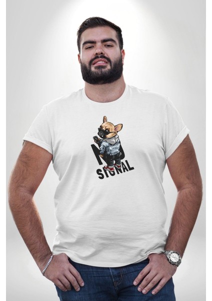 Cep Telefonu No Signal Beyaz Büyük Beden Kadın Erkek Ünisex Basic Ön Baskılı Tişört