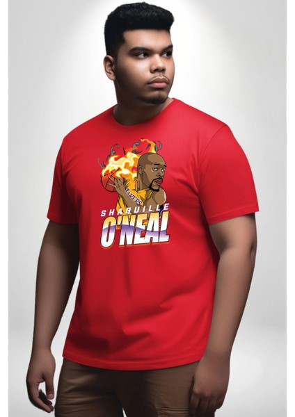 Basketbol Shaquille Oneal Star Ateş Topu Kırmızı Büyük Beden Erkek Kadın Unisex Basic Ön Baskılı Tişört