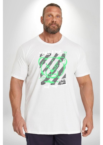 Savaşma Teddy Bear Beyaz Büyük Beden Kadın Erkek Ünisex Basic Ön Baskılı Tişört