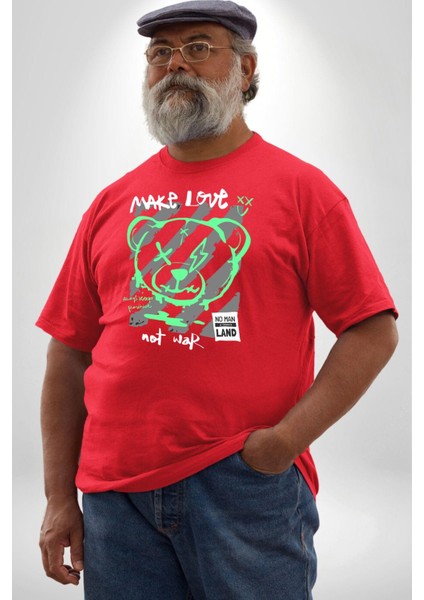 Savaşma Teddy Bear Kırmızı Büyük Beden Erkek Kadın Unisex Basic Ön Baskılı Tişört fiyatları