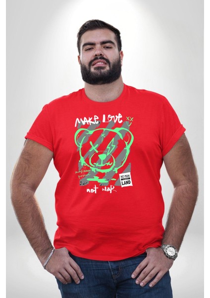 Savaşma Teddy Bear Kırmızı Büyük Beden Erkek Kadın Unisex Basic Ön Baskılı Tişört modelleri