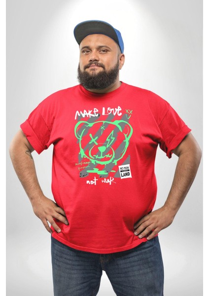 Savaşma Teddy Bear Kırmızı Büyük Beden Erkek Kadın Unisex Basic Ön Baskılı Tişört fırsatları