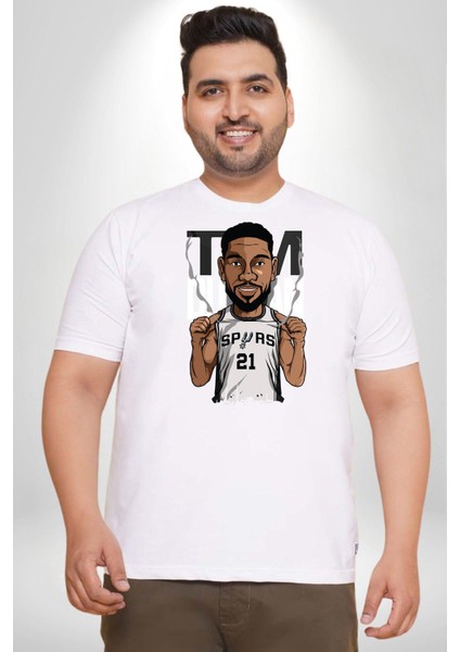 Spurs Basketbol 21 Tim Duncan Beyaz Büyük Beden Kadın Erkek Ünisex Basic Ön Baskılı Tişört