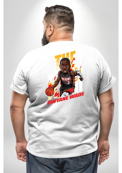 Dwyane Wade Miami Basketbol Büyük Beden Beyaz Tişört Kadın Erkek Ünisex Sırt Baskılı
