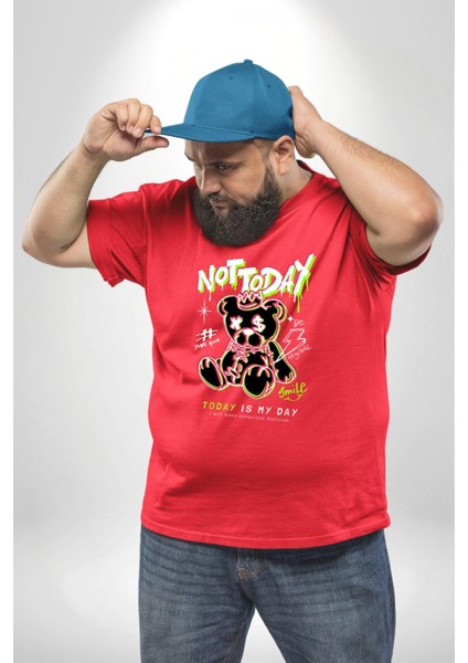 Bugün Değil Kırmızı Büyük Beden Erkek Kadın Unisex Basic Ön Baskılı Tişört fiyatları