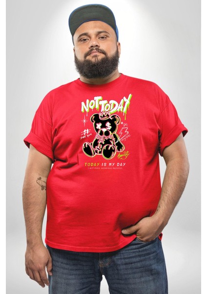 Bugün Değil Kırmızı Büyük Beden Erkek Kadın Unisex Basic Ön Baskılı Tişört fırsatları