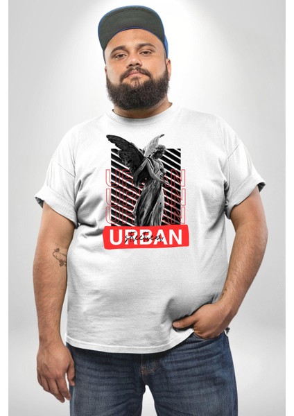 Şehir Sokak Stili Melek Heykeli Beyaz Büyük Beden Kadın Erkek Ünisex Basic Ön Baskılı Tişört fiyatları