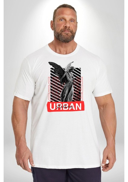 Şehir Sokak Stili Melek Heykeli Beyaz Büyük Beden Kadın Erkek Ünisex Basic Ön Baskılı Tişört modelleri