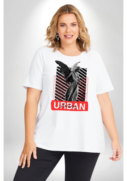 Şehir Sokak Stili Melek Heykeli Beyaz Büyük Beden Kadın Erkek Ünisex Basic Ön Baskılı Tişört indirimleri
