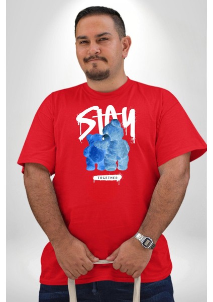 Birlikte Kal Kırmızı Büyük Beden Erkek Kadın Unisex Basic Ön Baskılı Tişört