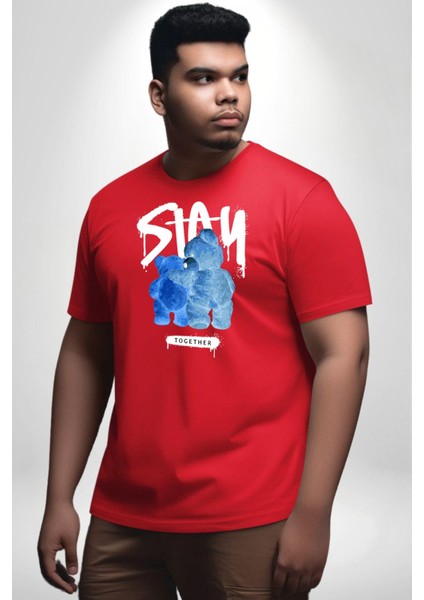 Birlikte Kal Kırmızı Büyük Beden Erkek Kadın Unisex Basic Ön Baskılı Tişört modelleri