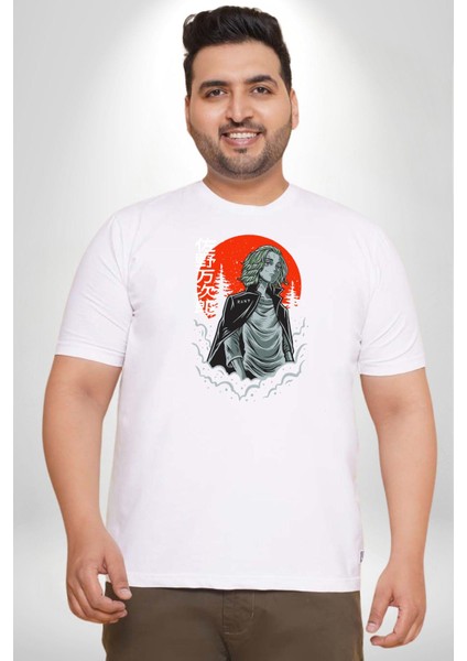 Tokyo Revengers Mikey Red Moon Beyaz Büyük Beden Kadın Erkek Ünisex Basic Ön Baskılı Tişört modelleri