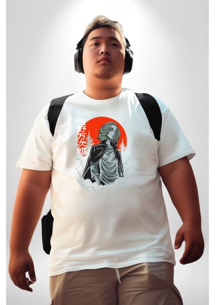 Tokyo Revengers Mikey Red Moon Beyaz Büyük Beden Kadın Erkek Ünisex Basic Ön Baskılı Tişört fırsatları