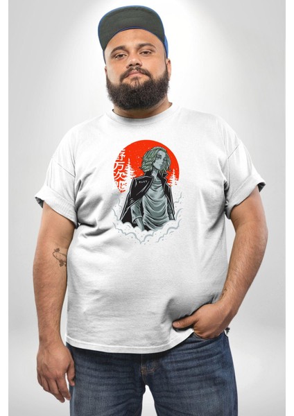 Tokyo Revengers Mikey Red Moon Beyaz Büyük Beden Kadın Erkek Ünisex Basic Ön Baskılı Tişört indirimleri