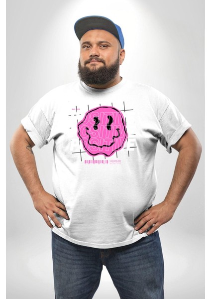 Positive Enerji Emoji Gülen Surat Beyaz Büyük Beden Kadın Erkek Ünisex Basic Ön Baskılı Tişört fiyatları