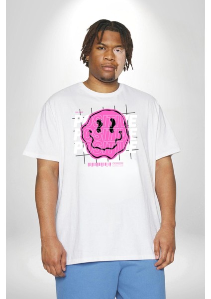 Positive Enerji Emoji Gülen Surat Beyaz Büyük Beden Kadın Erkek Ünisex Basic Ön Baskılı Tişört fırsatları