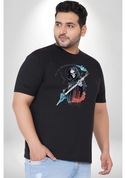Azrail Ölüm Tanrısı Iskelet Siyah Büyük Beden Erkek Kadın Unisex Basic Ön Baskılı Tişört modelleri