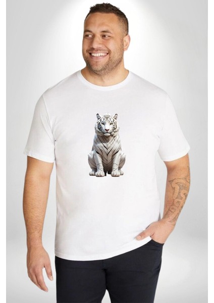 Beyaz Kaplan Beyaz Büyük Beden Kadın Erkek Ünisex Basic Ön Baskılı Tişört fırsatları