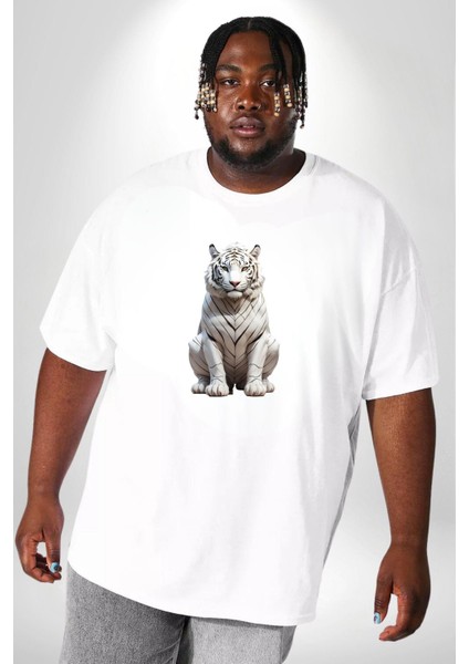 Beyaz Kaplan Beyaz Büyük Beden Kadın Erkek Ünisex Basic Ön Baskılı Tişört indirimleri