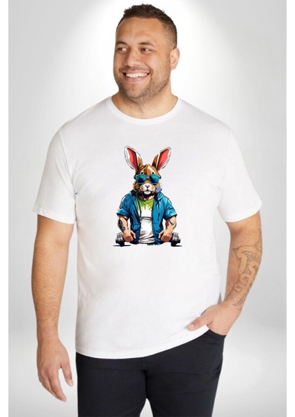 Halter Spor Güneş Gözlüüğü Tavşan Beyaz Büyük Beden Kadın Erkek Ünisex Basic Ön Baskılı Tişört