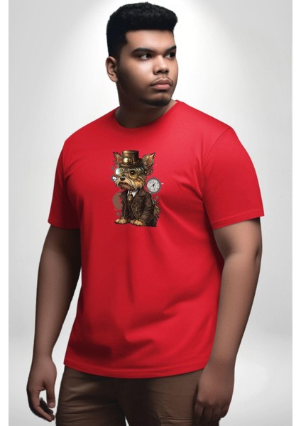 Iş Insanı Yorkshire Zamanda Yolculuk Kırmızı Büyük Beden Erkek Kadın Unisex Basic Ön Baskılı Tişört modelleri