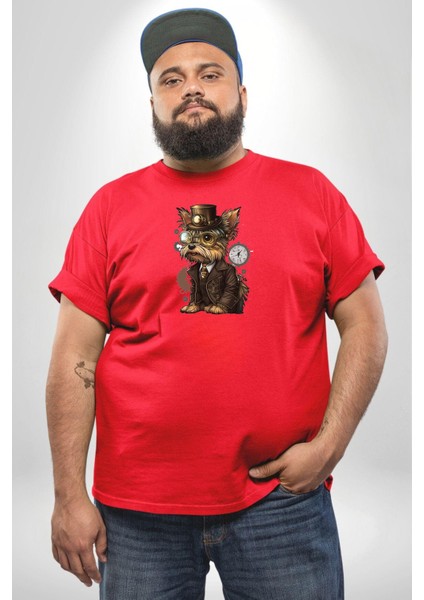 Iş Insanı Yorkshire Zamanda Yolculuk Kırmızı Büyük Beden Erkek Kadın Unisex Basic Ön Baskılı Tişört fırsatları