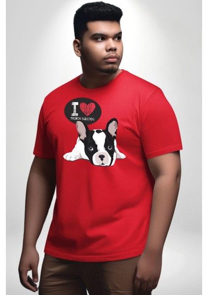 Seni Seviyorum Bulldog Kırmızı Büyük Beden Erkek Kadın Unisex Basic Ön Baskılı Tişört fırsatları