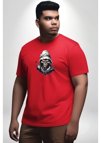 Kasaba Kurukafa Ninja Kırmızı Büyük Beden Erkek Kadın Unisex Basic Ön Baskılı Tişört modelleri
