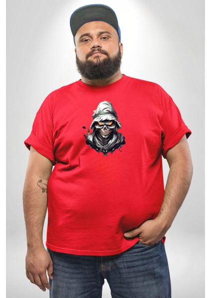 Kasaba Kurukafa Ninja Kırmızı Büyük Beden Erkek Kadın Unisex Basic Ön Baskılı Tişört fırsatları