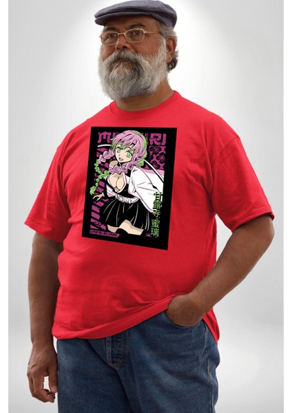 Anime Demon Slayer Kimetsu No Yaiba Mitsuri Kanroji Kırmızı Büyük Beden Erkek Kadın Unisex Basic Ön Baskılı Tişört fiyatları