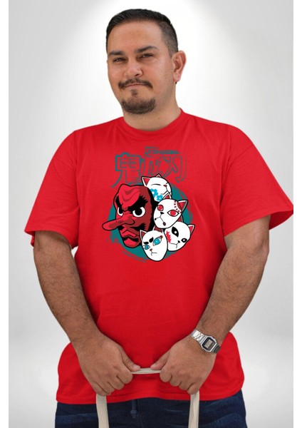 Japon Anime Tengu Maske Kırmızı Büyük Beden Erkek Kadın Unisex Basic Ön Baskılı Tişört fiyatları