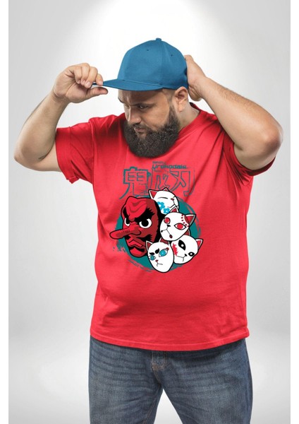 Japon Anime Tengu Maske Kırmızı Büyük Beden Erkek Kadın Unisex Basic Ön Baskılı Tişört modelleri