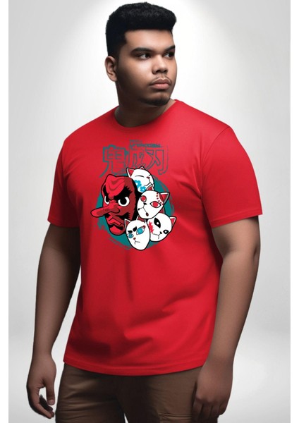 Japon Anime Tengu Maske Kırmızı Büyük Beden Erkek Kadın Unisex Basic Ön Baskılı Tişört fırsatları