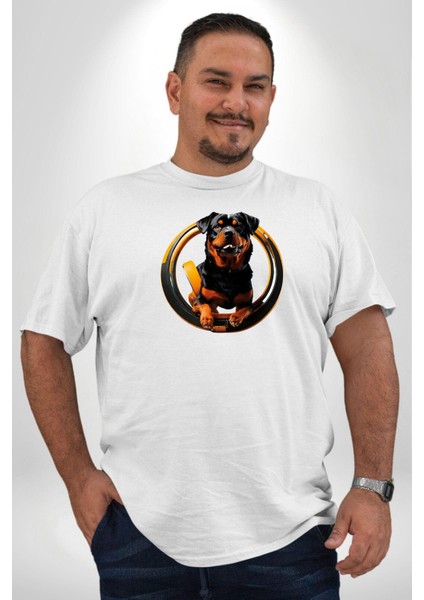 Süper Tasma Rottweiler Eğitim Beyaz Büyük Beden Kadın Erkek Ünisex Basic Ön Baskılı Tişört